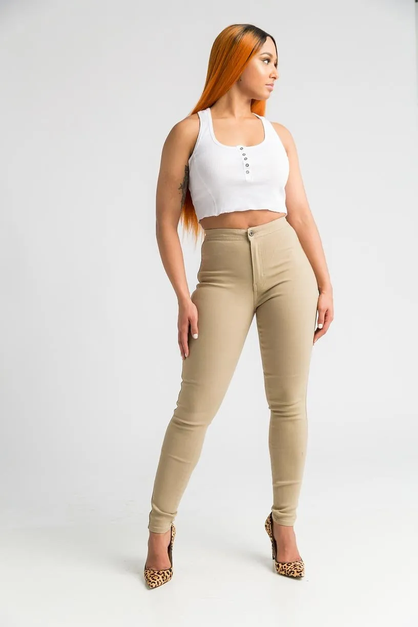 $15.99 Super Swank High Waist Stretchy Jeans - Khaki