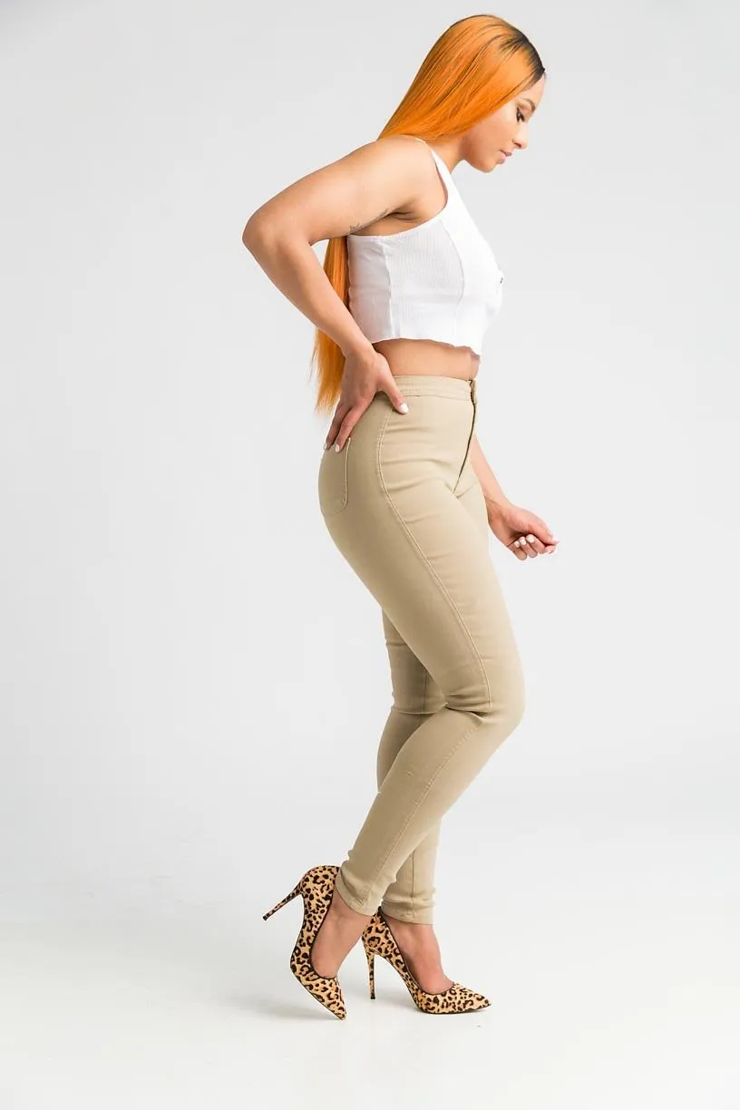 $15.99 Super Swank High Waist Stretchy Jeans - Khaki