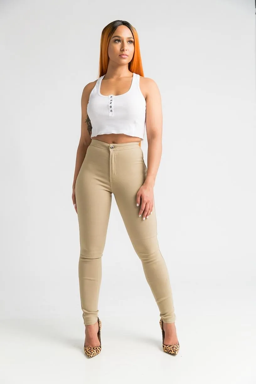 $15.99 Super Swank High Waist Stretchy Jeans - Khaki