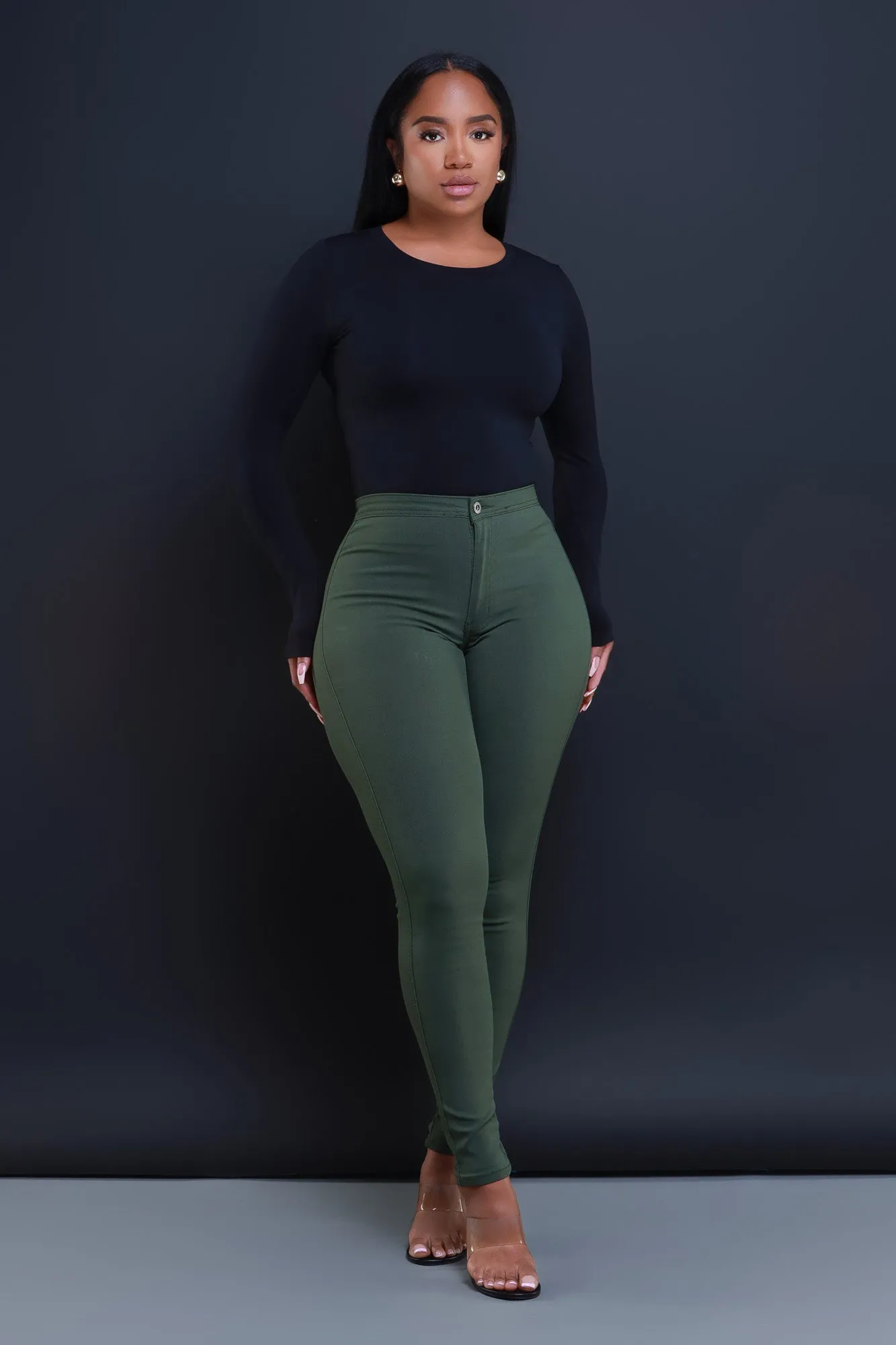 $15.99 Super Swank High Waist Stretchy Jeans - Olive