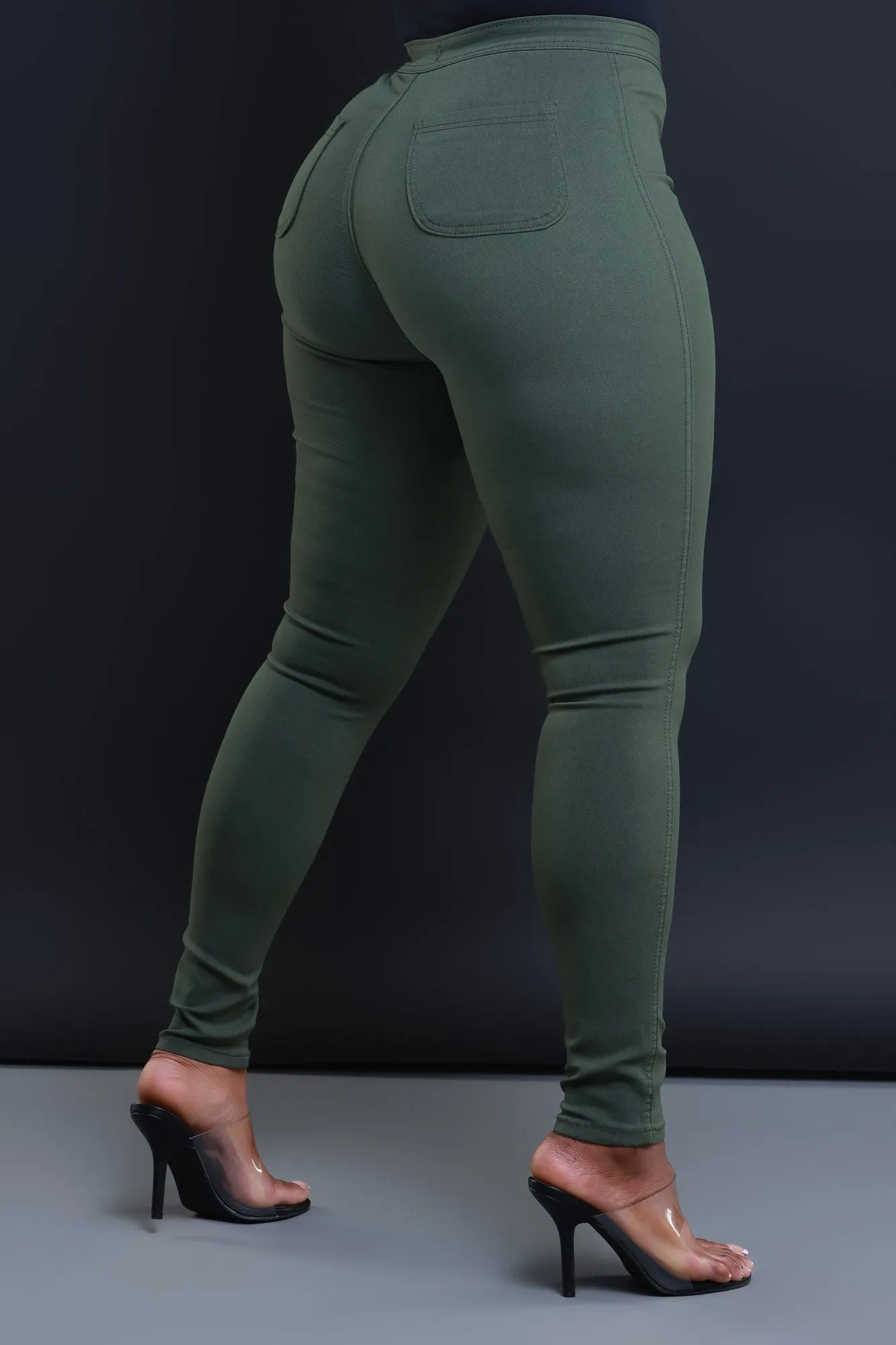 $15.99 Super Swank High Waist Stretchy Jeans - Olive