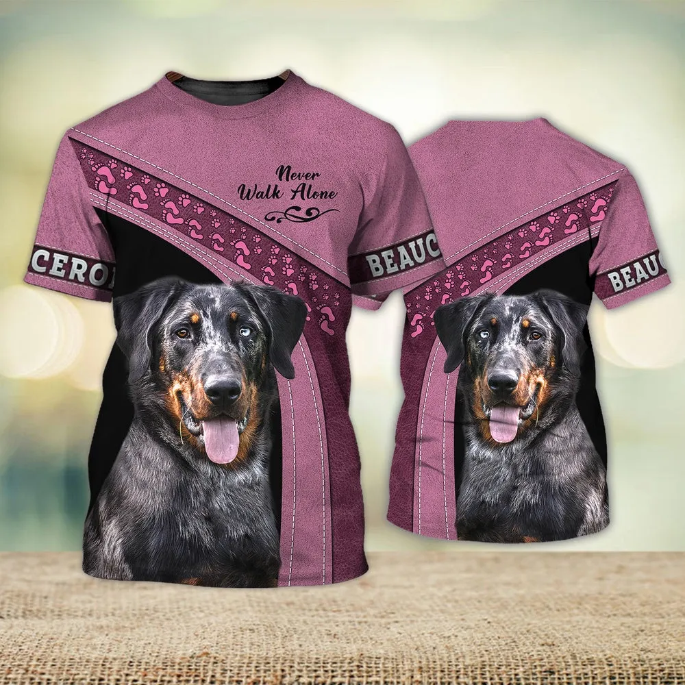 3D Dog T Shirts, Beauceron Love Never Walk Alone All Over Print T-Shirt, Gift For Pet Loves