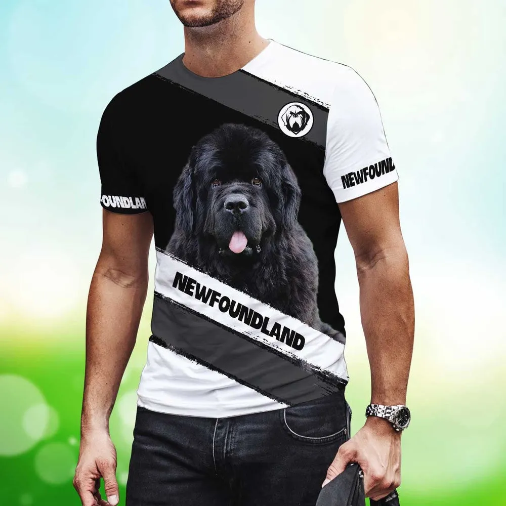 3D Dog T Shirts, Black Newfoundland Dog All Over Print T-Shirt, Gift For Pet Loves