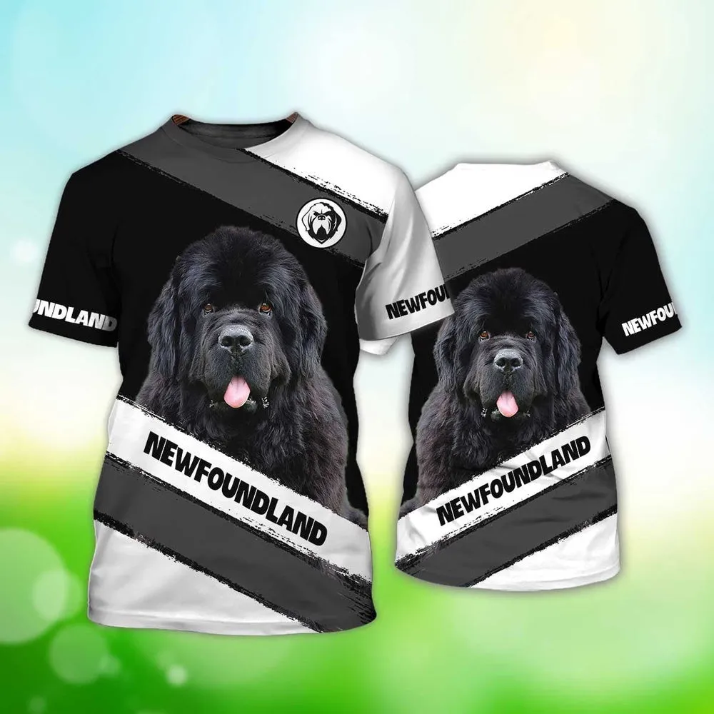 3D Dog T Shirts, Black Newfoundland Dog All Over Print T-Shirt, Gift For Pet Loves