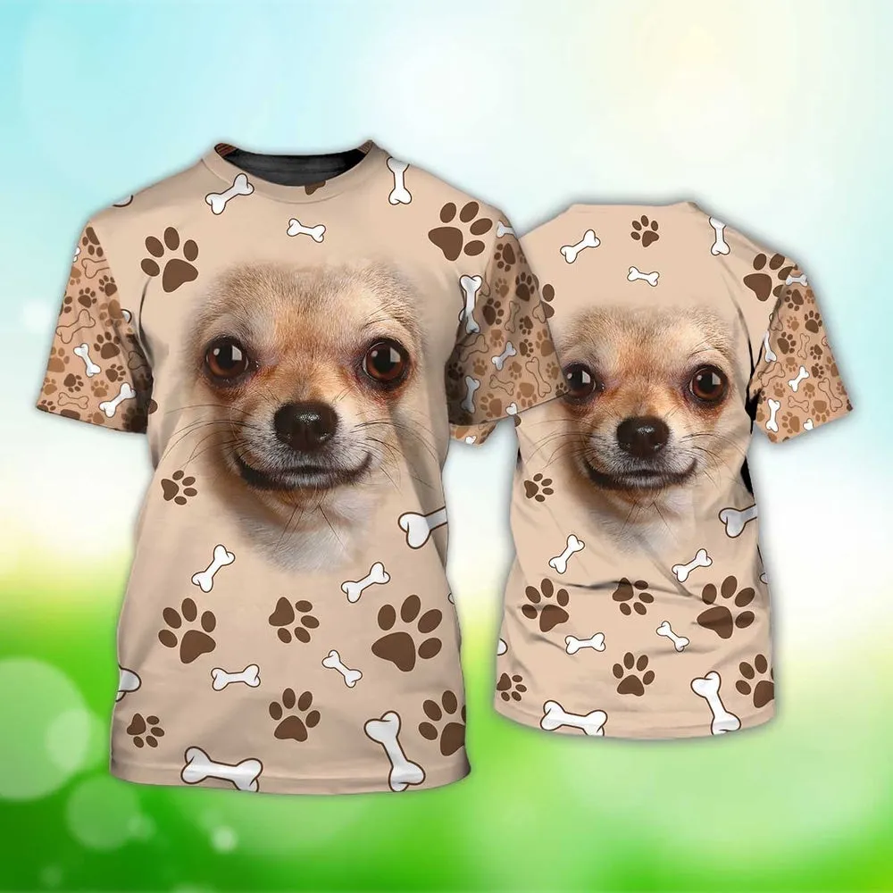 3D Dog T Shirts, Chihuahua Smile Face All Over Print T-Shirt, Gift For Pet Loves