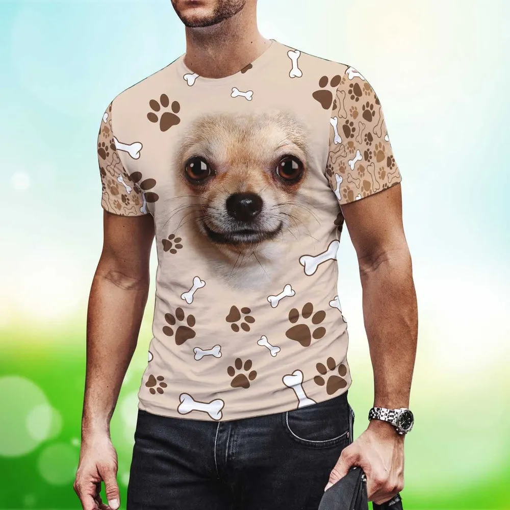 3D Dog T Shirts, Chihuahua Smile Face All Over Print T-Shirt, Gift For Pet Loves