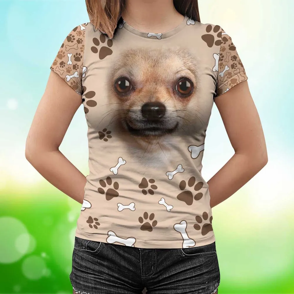 3D Dog T Shirts, Chihuahua Smile Face All Over Print T-Shirt, Gift For Pet Loves