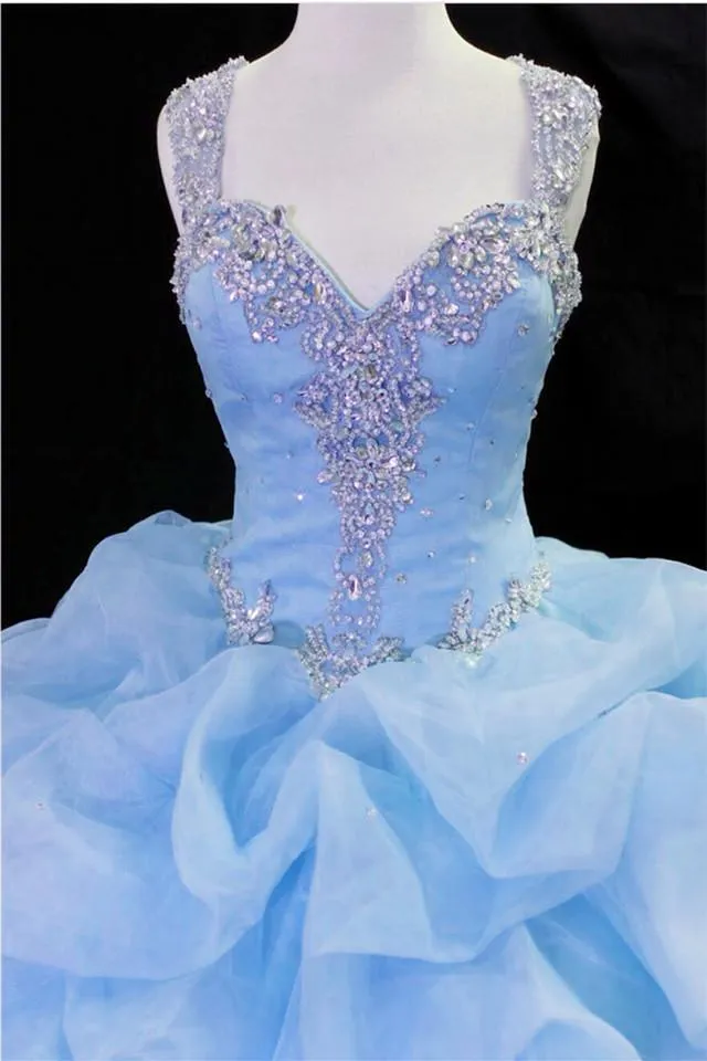Beaded Sweetheart Organza Layered Ball Gowns Quinceanera Dresses With Straps