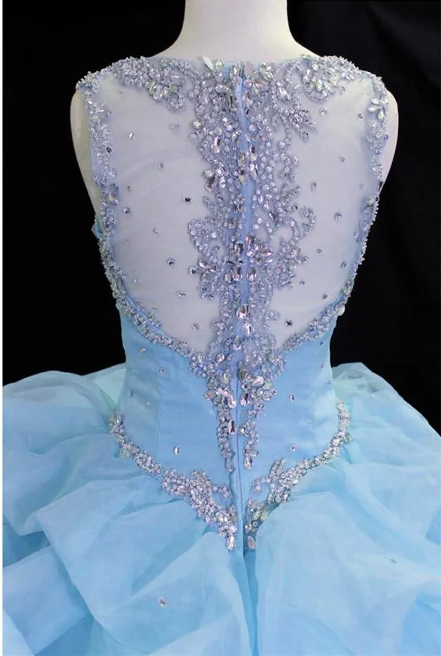 Beaded Sweetheart Organza Layered Ball Gowns Quinceanera Dresses With Straps