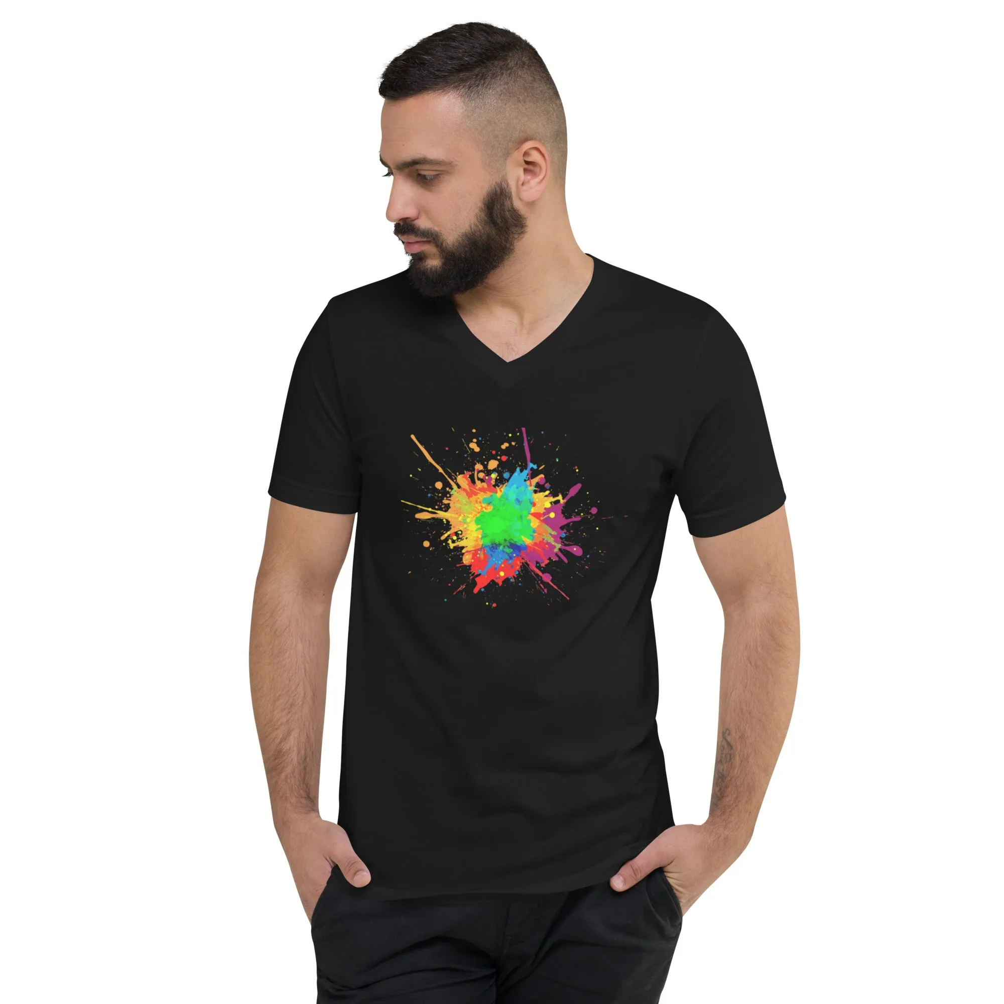 Black Splash Unisex Short Sleeve V-Neck T-Shirt