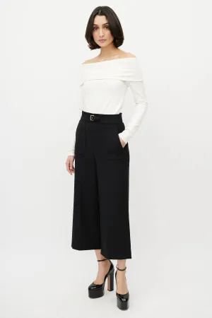 Black Wide Leg Buckled Cropped Trouser