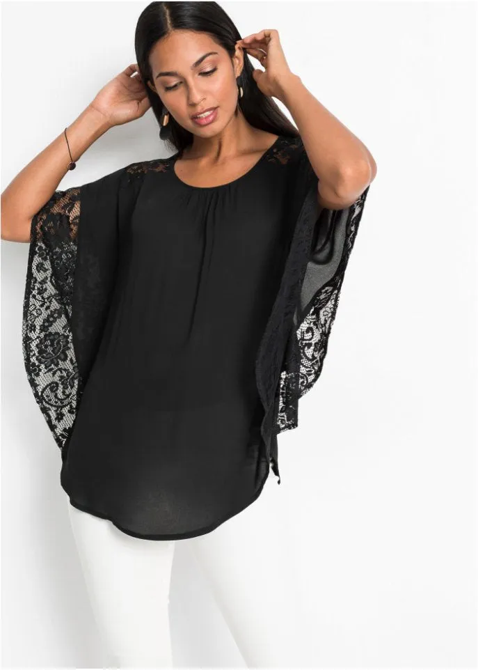 Bodyflirt blouse with lace details, black