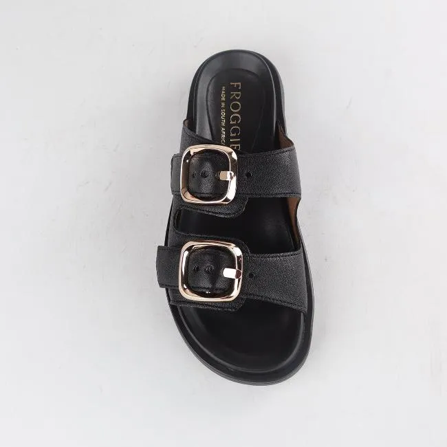 Double Buckle Birk Mules in Black - 12681
