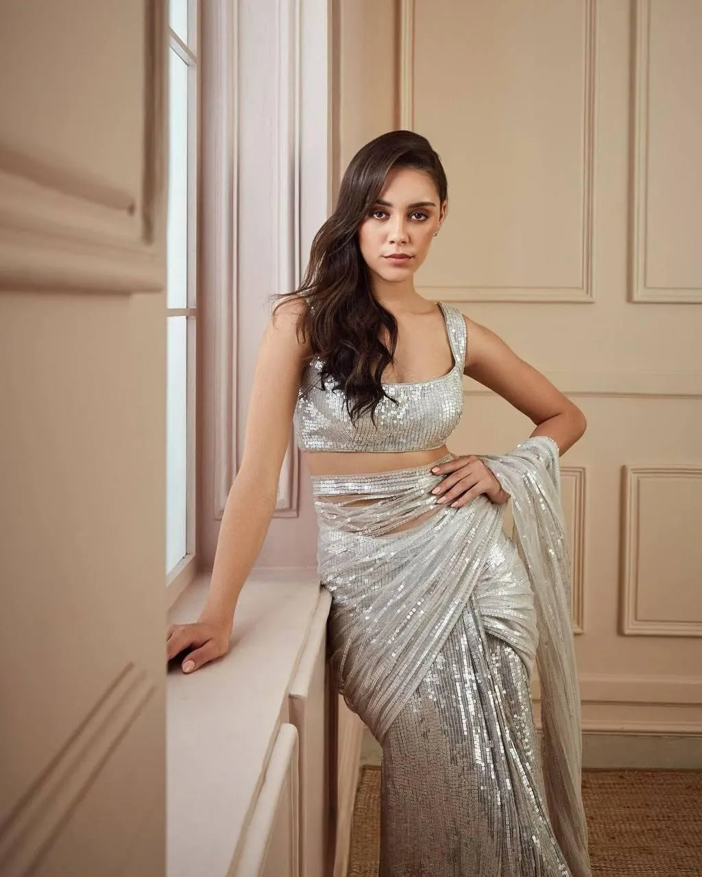 Grey Mono Heavy Net All Over Premium Sequins Saree