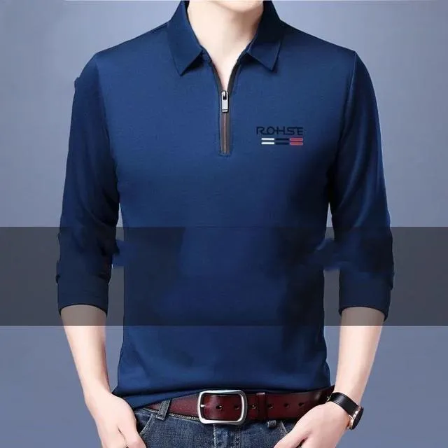 Men's Polo Shirt Solid Color Printing Polo Shirt Lapel Zip Up Long-Sleeve T-Shirt Casual Men's Tops L S4468768