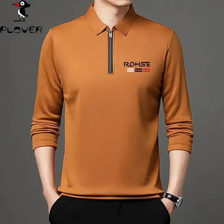 Men's Polo Shirt Solid Color Printing Polo Shirt Lapel Zip Up Long-Sleeve T-Shirt Casual Men's Tops L S4468768