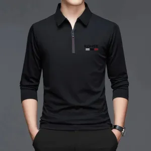 Men's Polo Shirt Solid Color Printing Polo Shirt Lapel Zip Up Long-Sleeve T-Shirt Casual Men's Tops L S4468768