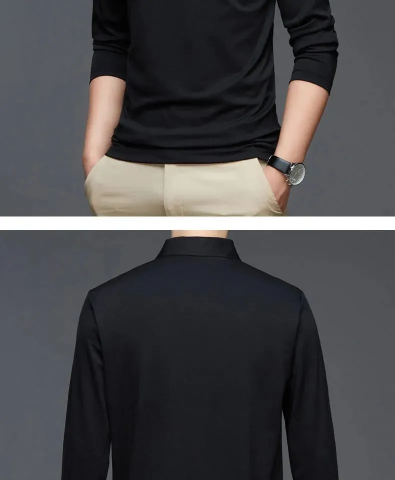 Men's Polo Shirt Solid Color Printing Polo Shirt Lapel Zip Up Long-Sleeve T-Shirt Casual Men's Tops L S4468768