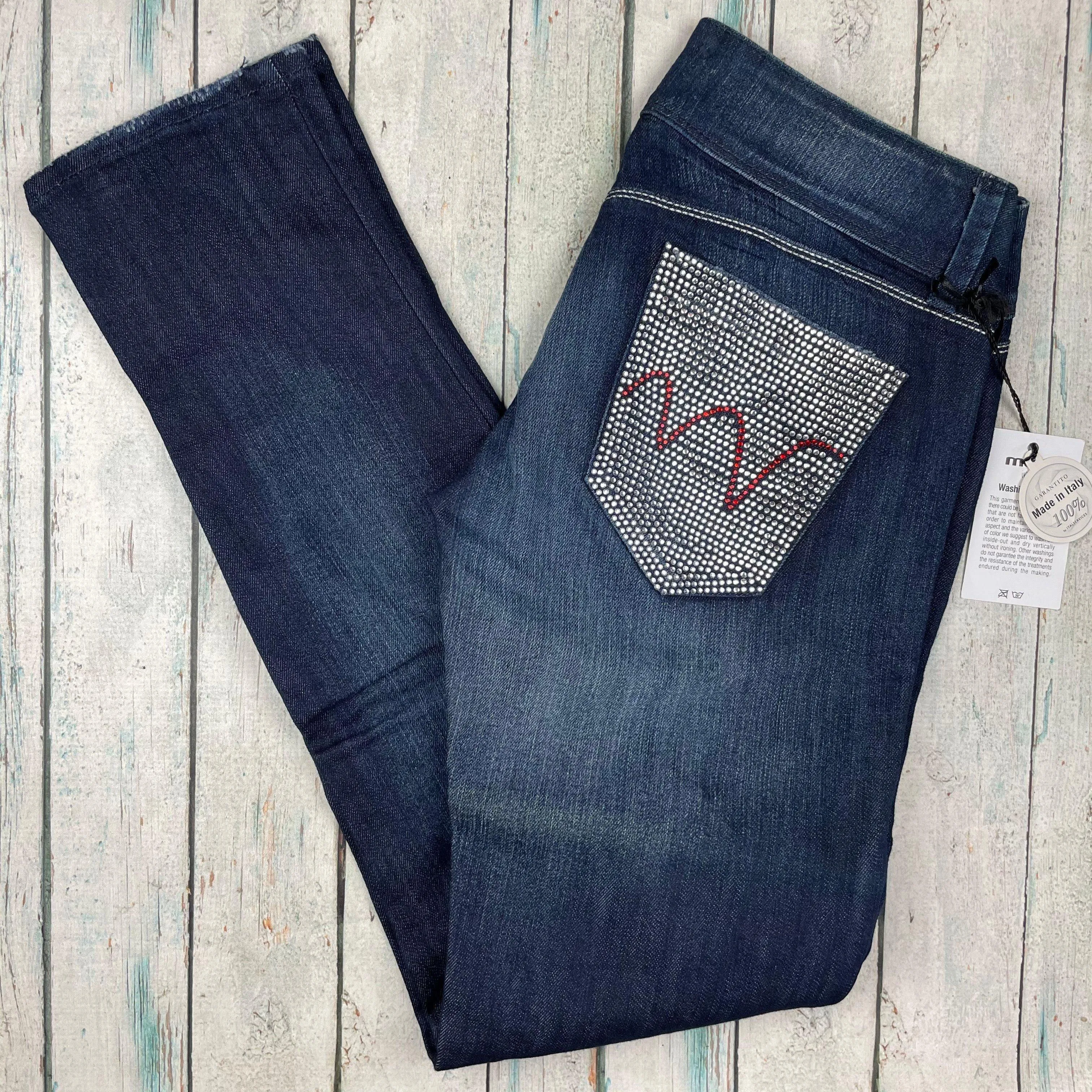NWT- Italian MET "Angel" Crystal Pocket Skinny Jeans- Size 29