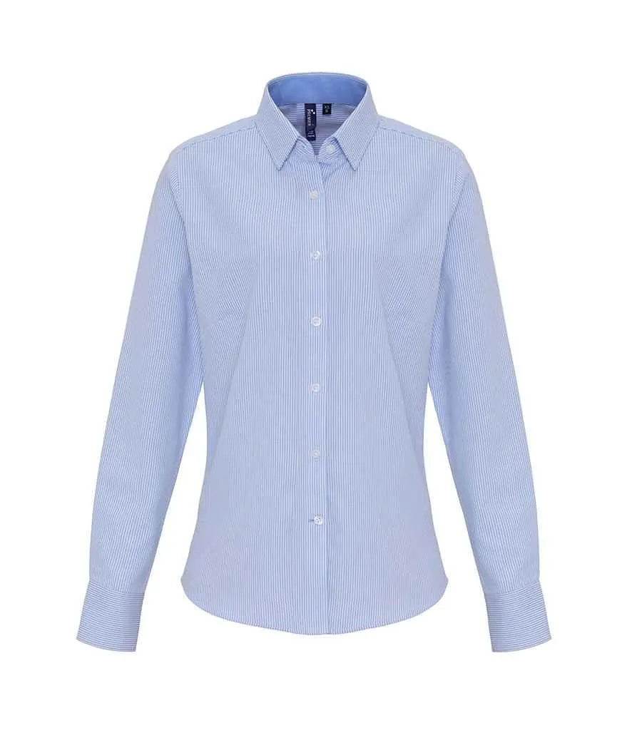 Premier Ladies Long Sleeve Striped Oxford Shirt