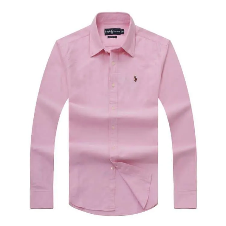 PRL Logo embroidered Button Down Chambray Shirt-Pink