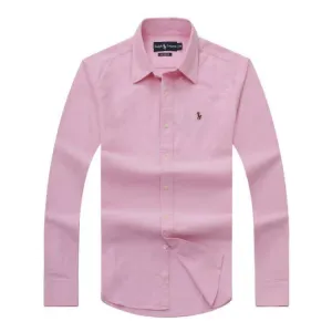 PRL Logo embroidered Button Down Chambray Shirt-Pink