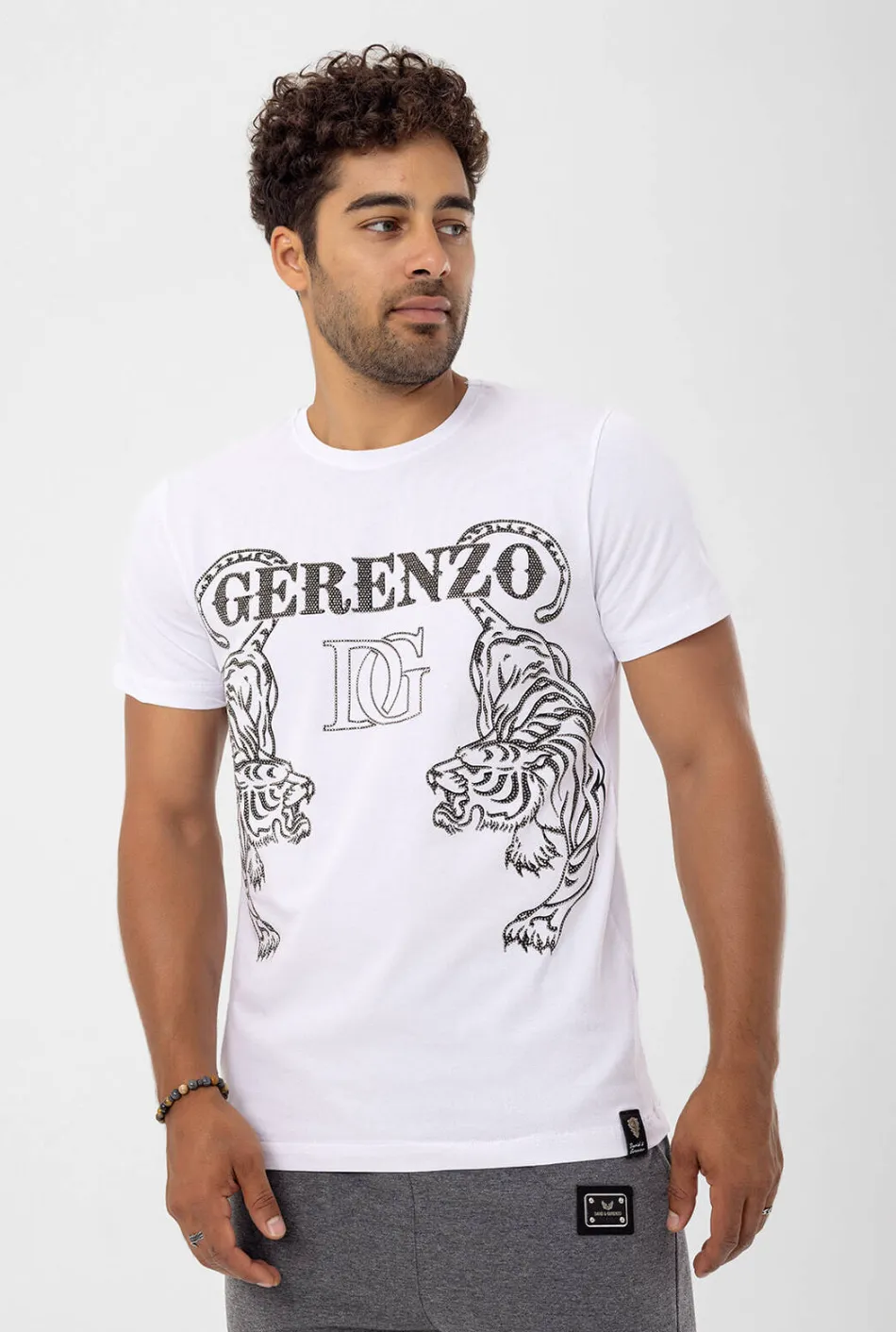 Rhinestone  Tiger T-shirt white Unisex #112646